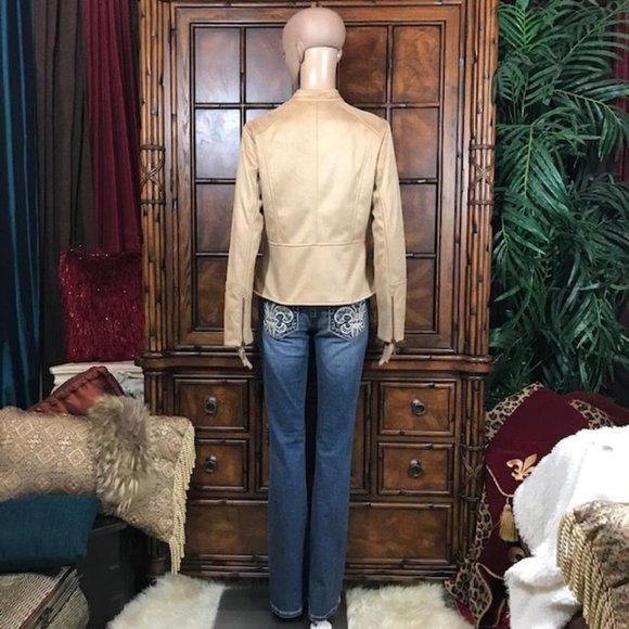 Curations Honey Beige Faux Suede Studded Zip Sleeve Jacket - Picture 8 of 16